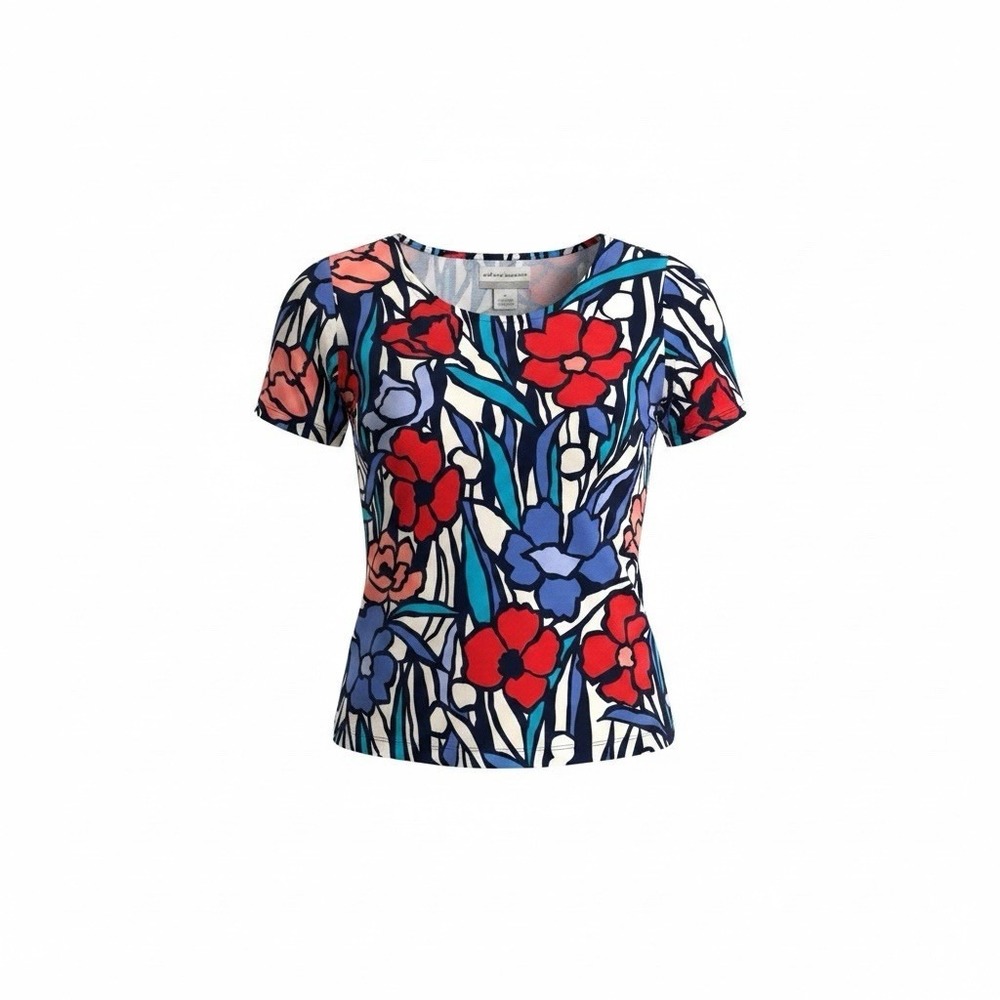 Alfred Dunner Out of the Blue Stained Glass Blouse Tee Size Sp Blue and Red‎